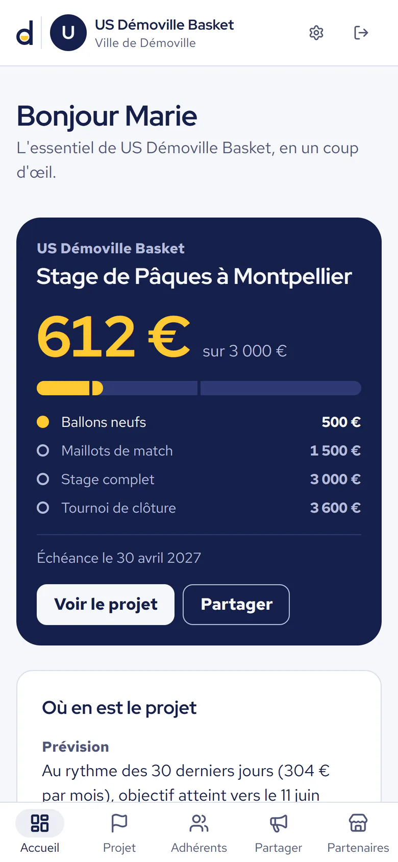 Le même tableau de bord au téléphone, pour les bénévoles.